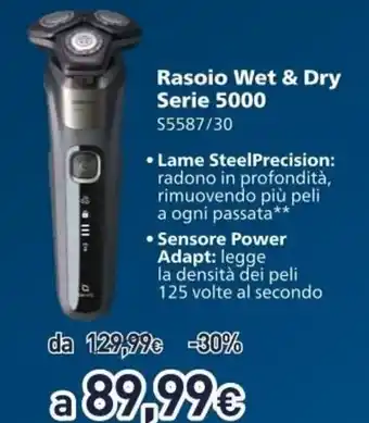 Unieuro Philips Rasoio Wet & Dry Serie 5000 S5587/30 offerta