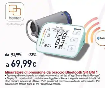 Unieuro Beurer Misuratore di pressione da braccio Bluetooth SR BM 1 offerta
