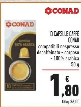 Conad Nespresso Conad 10 Capsule Caffe offerta