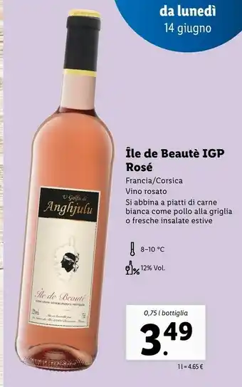 Lidl U Golfu Di Anghjulu Ile De Beaute IGP Rose 750 Ml offerta
