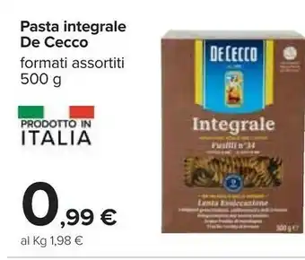 Carrefour De Cecco Fusilli Integrali N°34 500 G(ml) offerta