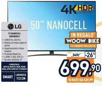 Unieuro LG NanoCell NANO81 50NANO816PA 127 Cm (50") 4K Ultra HD Smart TV Wi-Fi Grigio offerta