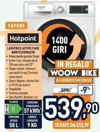 Unieuro Hotpoint Lavatrice NNBT945WMAITN offerta
