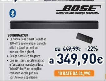 Unieuro Bose Smart Soundbar 300 Nero offerta