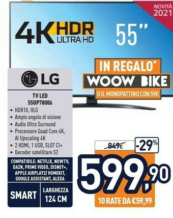 Unieuro LG 55UP78006LB 139,7 Cm (55") 4K Ultra HD Smart TV Wi-Fi Grigio offerta