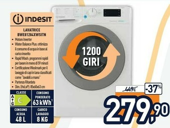 Unieuro Indesit BWE 81284X WS IT N Lavatrice Libera Installazione Caricamento Frontale 8 Kg 1200 Giri/min C Bianco offerta