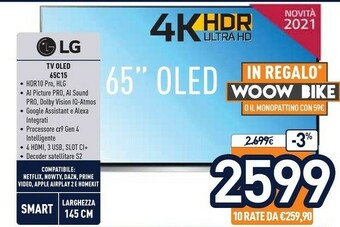 Unieuro LG OLED65C15LA 165,1 Cm (65") 4K Ultra HD Smart TV Wi-Fi Bianco offerta