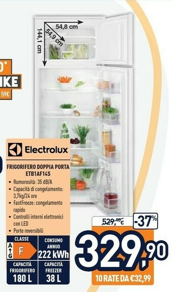 Unieuro Electrolux Frigorifero Doppia Porta ETB1AF14S offerta