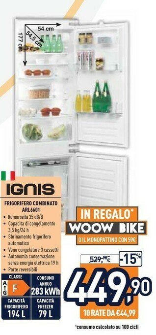 Unieuro Ignis ARL 6601 Frigorifero Con Congelatore Da Incasso 273 L F Bianco offerta