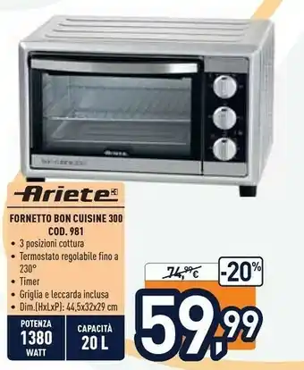 Unieuro Ariete Fornetto Bon Cuisine 300 Cod. 981 offerta
