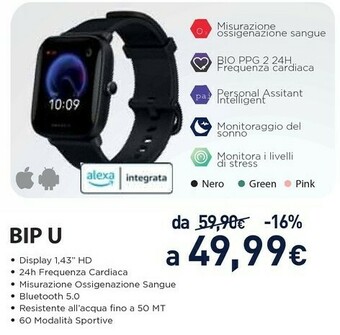Unieuro Amazfit BIP U 3,63 Cm (1.43") 40 Mm TFT Rosa offerta
