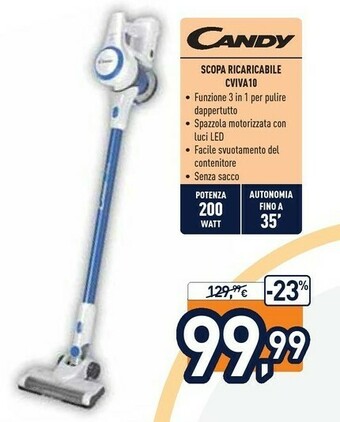 Unieuro Candy Scopa Ricaricabile CVIVA10 offerta
