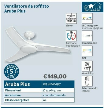 Ventilatore da soffitto Aruba Plus