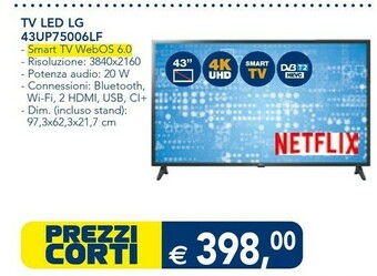 Esselunga LG 43UP75006LF TV 109,2 Cm (43") 4K Ultra HD Smart TV Wi-Fi Nero offerta