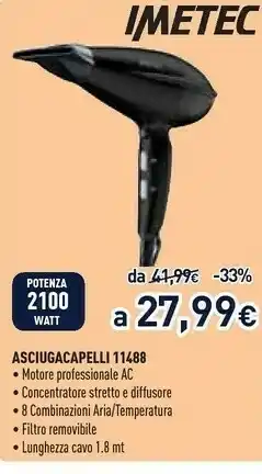 Unieuro Imetec Asciugacapelli 11488 offerta