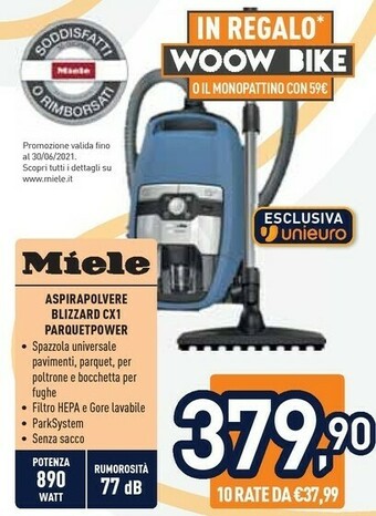 Unieuro Miele Blizzard CX1 Parquet Powerline 890 W A Cilindro Secco Senza Sacchetto 2 L offerta