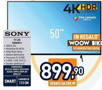 Unieuro Sony BRAVIA KD50X81J - Smart Tv 50 Pollici, 4k Ultra HD LED, HDR, Con Google TV (Nero, Modello 2021) offerta