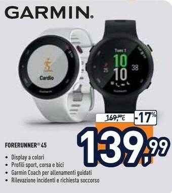 Unieuro Garmin Forerunner 45 2,64 Cm (1.04") 42 Mm Nero GPS (satellitare) offerta