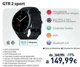 Unieuro Amazfit GTR 2 Sport 3,53 Cm (1.39") AMOLED Nero GPS (satellitare) offerta