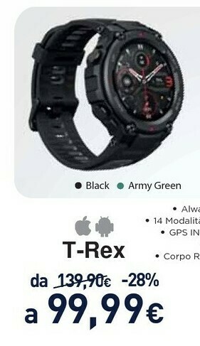Unieuro Amazfit T-Rex AMOLED 3,3 Cm (1.3") Nero GPS (satellitare) offerta