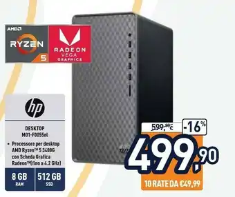Unieuro HP M01-F0055nl DDR4-SDRAM 3400G Mini Tower AMD Ryzen 5 8 GB 512 GB SSD Windows 10 Home PC Nero offerta