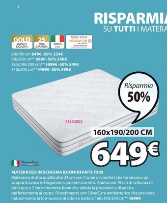 JYSK Materasso in schiuma buoninfante f300 offerta