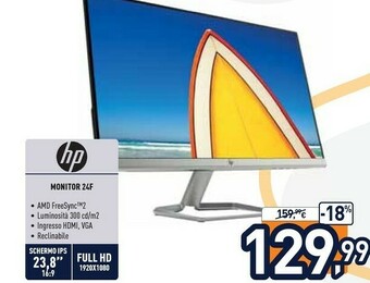 Unieuro HP 24f 60,5 Cm (23.8") 1920 X 1080 Pixel Full HD LED Argento offerta