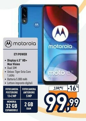 Unieuro Motorola Moto E7i Power 16,5 Cm (6.5") Android 10 Go Edition 4G USB Tipo-C 2 GB 32 GB 5000 MAh Blu offerta