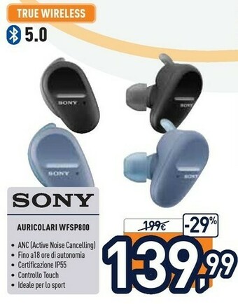 Unieuro Sony WF SP800 N - Cuffie Bluetooth True Wireless, In Ear, Con Noise Cancelling, Microfono Integrato E Batteria Fino A 18 Ore offerta