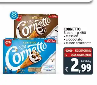Deco Supermercati Cornetto 8 coni. classico, cioccolato, cuore croccante offerta