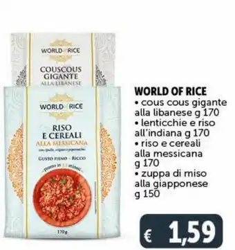 Deco Supermercati World of rice cous cous gigante alla bibanese, lenticchie e riso all'india, riso e cerali alla messicana, zuppa di miso alla offerta