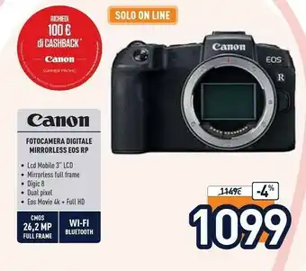 Unieuro Canon Fotocamera Digitale Mirrorless Eos Rp offerta