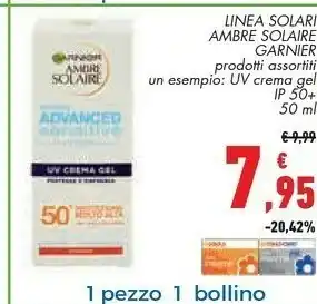 Conad Garnier Linea Solari Ambre Solaire Uv Crema Gel Ip 50+ 50 Ml offerta