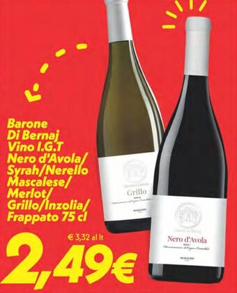 Barone Di Bernaj Vino I.G.T. Nero d'Avola/Syrah/Nerello/Mascalese/Merlot/Grillo/Inzolia/Frappato 75 cl