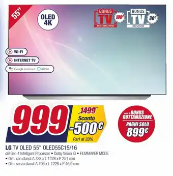 Trony LG Tv Oled 55" OLED55C15/16 offerta