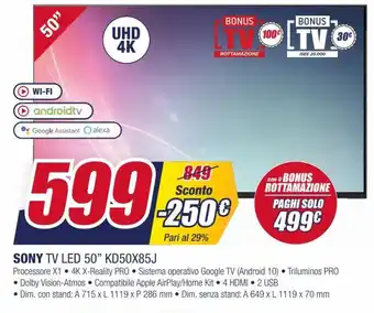 Trony Sony Tv Led 50" KD50X85J offerta