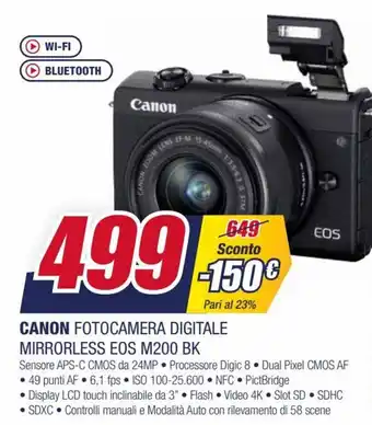Trony Canon Fotocamera Digitale Mirrorless EOS M200 BK offerta