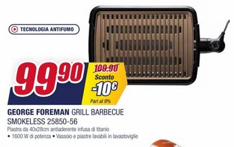 Trony George Foreman Grill Barbecue Smokeless 25850-56 offerta