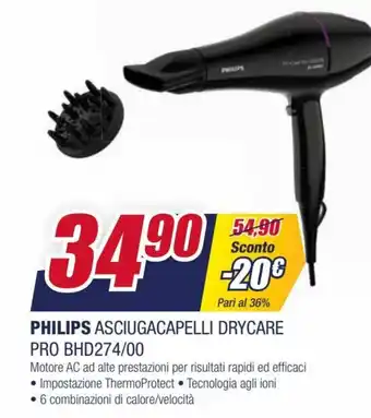 Trony Philips Asciugacapelli Drycare Pro BHD274/00 offerta