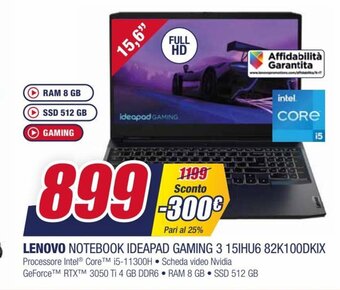 Trony Lenovo Notebook IdeaPad Gaming 3 15IHU6 82K100DKIX offerta