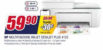 Trony hp Multifunzione Inkjet Deskjet Plus 4122 offerta