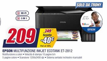 Trony Epson Multifunzione Inkjet Ecotank ET-2812 offerta