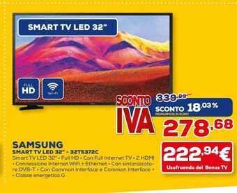 Euronics Samsung smart tv led 32" - 32t5372c offerta