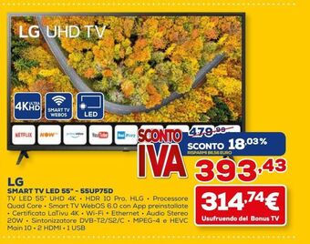 Euronics Lg smart tv led 55" - 55up75d offerta
