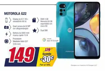 Trony motorola G22 offerta