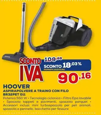 Euronics Hoover aspirapolvere a traino con filo br32pet 011 offerta