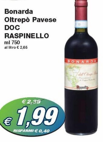 Prix Quality Raspinello Bonarda Oltrepò Pavese DOC 750 ml offerta