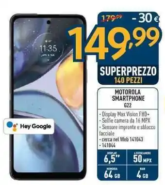 Sinergy Motorola Smartphone G22 offerta