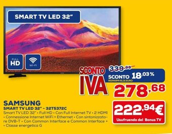 Euronics Samsung Smart Tv Led 32" - 32T5372C offerta