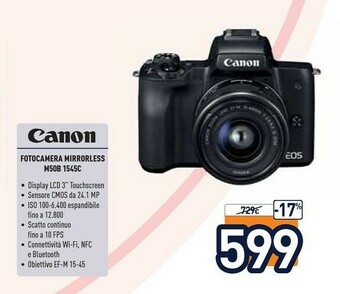 Unieuro Canon Fotocamera Mirrorless M50b 1545C offerta